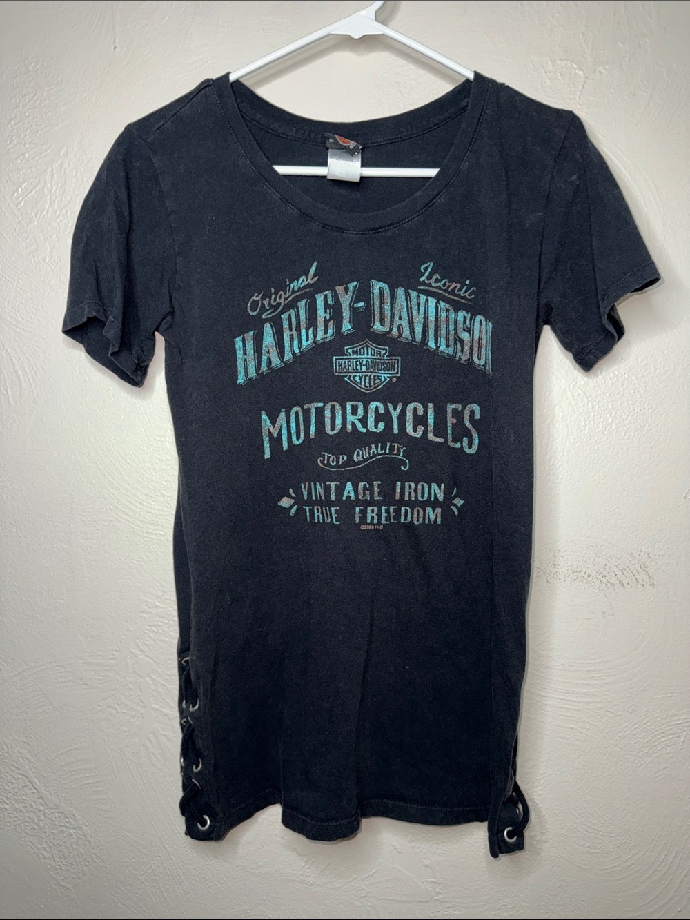 Harley-Davidson‎ Lace-Up Side Graphic Tee Women’s Small Black